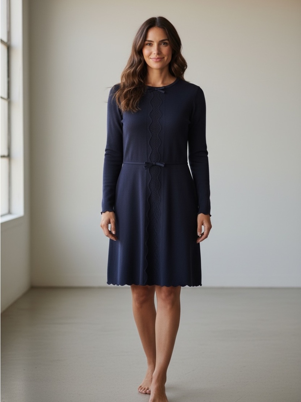 Ted Baker London Navy Scalloped-Edge Knit Midi Dress